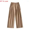 Frauenhose Y2K Low-S ins Frachtgurte Schärpe Khaki Brown Campus Street Safari Weitbein PBZA Frau Hosen hohe Qualität