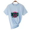 Женская футболка футболка в Нью-Йорке Тройники графики свободной женской футболки повседневная уличная одежда корейская тенденция ореалирования Одежда Негабаритная вершина Y2K