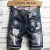 Designer Ripped Jeans Men's Fifth Medium Medium-Panters Summer High Street's Personal's Patch Retro Chic Men's Fifth Tanters Men's Ripped Shorts pour hommes
