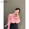 Camicette da donna primaverili rosa francese una spalla da camicia in chiffon da donna in stile coreano abbigliamento a maniche lunghe dolce
