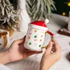Muggar jul keramisk mugg söt jultomten pepparkakor man trycker kaffe med lock sked dricka kopp dricksår ​​gåva