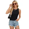 Tanques femininos 2024 Europa O colete dos Estados Unidos Summer Summer Sleesess High Neck RB Knit Slim Side Pleats Logotipo personalizado