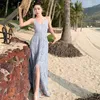 Robes décontractées Spaghetti Spaghetti Summer Beach Dress Vêtements pour femmes en V V Vestides sans dos