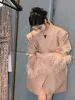 Primavera de verano Celebrity Luxury V Familia 1 1 Industria pesada Emeng Ling Camel Hair Silhouette Traje Jacket Mujer