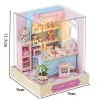 DIY деревянные мини -мини -кукольные дома Миниатюрные здания с мебелью светодиода сакура лапша магазин кукол игрушки для друзей подарки
