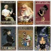 Artisian Girl And Cat Metal Poster Black Cat Tin Plate Halloween Decorative Sign Wall Decor Garage Bar Pub Club Hotel Kitchen