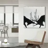 Nordic Wall Poster Abstract Simple Animal Decorative Oil Painting 100% Hand Drawn Black Elk Canvas Art Living Room Bedroom Mural