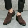 Sıradan Ayakkabı Erkekler İş Oxford Ayakkabı Markası Süet Deri Vintage Dant-Up Klasik Erkekler Düğün Erkek Elbise Sürüş