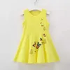 Robes de fille robes enfants pour les filles d'été en coton massif jaune robe sans manches