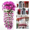 Flores decorativas Violet Violet Artificial Flower Flower Valentine Party Decoration Simulation Wall Basking Basket Orchid Fake Silk Vine