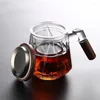 Mugs 450ml Diamond Shape Heat-Resistant Glass Tea Cup With Walnut Wooden Handle Lid Inner Filter Flower Water Separation Mug