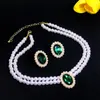 Ketting oorbellen set kmvexo vintage imitatie parel sieraden voor vrouwen smaragd Crystal Choker Banquet Bridal Wedding Accessories