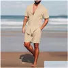 Herren Tracksuits Hawaiian Set Sommer Festkörperständer Kurzarm Shirt Strand Shorts Streetwear Hochwertig 2-teilig 2024 Drop othrc