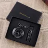 Pocket Watches Fashion Black Roman Digital Quartz Pocket Necklace Mens and Womens Dress Accessories Presentlåda Y240410