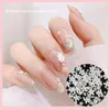 200 Pieces 3D White Flower and Gold Beads Pearls Nair Art Accesorries Tool for Beauty Fake Nail Decoration