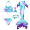 Yaz Kız Denizkızı Tails Yüzme Takım Mayo Çocuk Mayoları Kızlar İçin 4 6 8 10 12 Yıl 5 PCS/Set Küçük Denizkızı Kostüm 2023