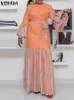 بالإضافة إلى الحجم 5xl Vonda 2024 لبوهيميان طويل اللباس النساء الطويل الفانوس فانوس خمر Sundress عرضة مربعة الفضفاضة Maxi Robe 240410