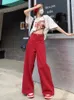 Kadın Kotları 2024 90S Y2K Kırmızı Bol kadın Kore tarzı temel büyük boy geniş bacak kot pantolonları kadın Amerikan retro yüksek bel pantolon