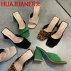 Placeurs Platage Sandales Sandales Open High Talons Fashion Leopard Imprimé Femelle Summer 2024 Sexy grande taille 35-43