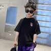 T-shirts Summer Streetwear 100% Cotton Boys T-shirt Cool Graffiti Print Girls Tees Short Sleeve Children Tops High Quality Kids Clothes 240410