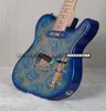 Promotion Crook Brad Paisley Signature Blue Sparkle Paisley Electric Guitar Maple Neck Transparent Pickguard Chrome Hardw1115079