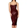 Casual Dresses Formal Sequined Glitter Knee Length Dress Women Luxury Suspender Sleeveless Evening Party Club Prom Wrapped Midi