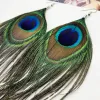 Bohemian Retro National Style Jewelry Jade Bead Long Design Peacock Feather Drop Earrings For Women Jewelry Accessories