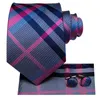 Bow Ties Mens Necktie Luxury 8.5cm Wide Blue Purple Plaid Silk Wedding Tie Pocket Square Cufflink Set Brooch Gift For Men Hi-Tie Designer