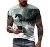 New Personality Funny Horse Summer Men's Hd 3d Printed T-shirt Crew Neck Short Sleeve Wide Comfortable Quick Drying Top Clothing