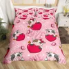 Milk Cow Duvet Cover Set Pink White Cow Strawberry Pattern Comforter Cover Bedding Set for Girls Kawaii Milk Cow Qulit Cover Set