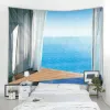 Tapestry parede pendurada sala de estar quarto janela natural vista de cabeceira de praia tecido de fundo