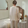 Kobiety piżamy z guzikami seksowne satyny 2pcs Zestaw snu Summer Lapel Cirtpants Suit Długie rękaw do snu elastyczna bielizna talia