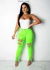 Womens Jeans 2021 Green And Pink Woman Ripped Fashion High Waist Skinny Street Hipster Denim Pencil Pants S-3XL Drop