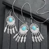 Bohemian Turquoises Bijoux à glace Femme Femmes Silver Couleur en alliage Round Boucles d'oreilles Collier Collier et ethnique Bijoux indiens Cadeaux