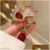 Broches broches belles élégant bouquet en émail descendance du design de luxe zircon lotus lily fleur pour femmes accessoires