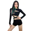 Costume de danse de jazz adulte chanteuse de pole dance vêtements noirs manches longues club des tenues sexy pour femmes shorts rave