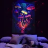 Zwart licht Tapestry UV Reactive Psychedelic Mushroom Tapestry Tapestry Esthetische muur Hangen voor slaapkamer Dorm Indie Room Decor