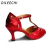 Танцевальная обувь Dileechi Латинские профессиональные женские квадратные квадратные бальные танцы Blue Pu