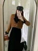 2 피스 드레스 UNXX 플러스 사이즈 여성의 세련된 쉬폰 세트 우아한 품질 코트 황금 벨벳 슬리밍 반 바디 스커트 2 피스