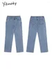 Kvinnors jeans blå för kvinnor 2024 mode rak blekt breda benbyxor y2k denim byxor vintage lös mamma