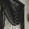 Black Sheer Valance Curtain Luxury Beaded Voile Wavy Waterfall Scallop Curtain Head for Living Room Rod Pocket Top Window Drapes