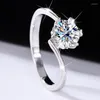 Cluster anneaux tfglbu 1ct d vvs1 6,5 mm Ring Moisanite 6 dents argent 925 Brilliant Cut Gem Solitaire Wedding Promise Bijoux