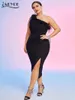 Casual jurken adyce 2024 zomer nieuwste zwarte bandage jurk dames één schouder veer sexy club feest bodycon dames plus size vestidos