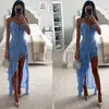 Urban sexy Kleider Urlaub Maxi Midi Rüschen Strandkleid 2024 Neue modische modische Farbe A-Line Midi Kleid Sommer sexy Riemen unregelmäßige Kleid 240410