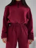 HOUZHOU Womens Tracksuit Fleece Sweatshirt Two Piece Set Outfit Jogger Pants Sets Female Autumn Casual Sportswear Suit 240409