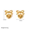 Dangle Earrings French Sweet And Elegant Bow Heart Drop For Women Gold Silver Plated Double Color Waterproof Stainless Steel Jewelry