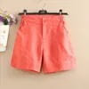 Damen lose Shorts Baumwollwäsche Feste Farbe Weitbein hoher Taille Hose Casual Harajuku Sommer 240411