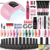 Conjunto de unhas em gel de unha conjunto de unhas poly unhas com lâmpada UV semi-permanente híbrido gel híbrido absorva o conjunto de ferramentas de unhas de gel na unha