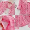 Menoea Casual Girls Pink Leopard Print Set Set Summer Dids Sunscreen Длинная рубашка + шорты 2 штука 2-7 лет детские наряды