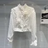 Blouses des femmes 2024 Fashion printemps d'été 3D Fleur plissée de chemises en soie brillantes et lâches à manches longues et à manches longues